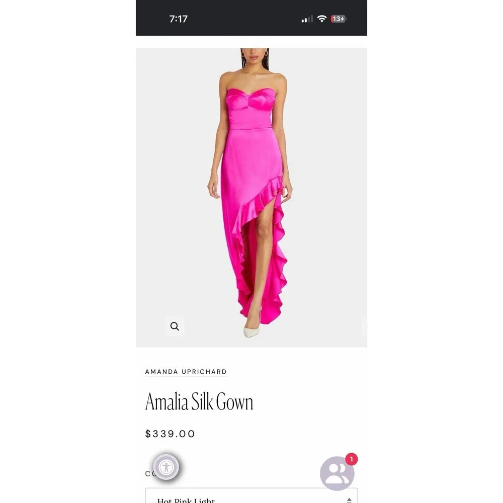 Amanda Uprichard Amalia Silk Gown Pink XS Ruffle High Low Dress